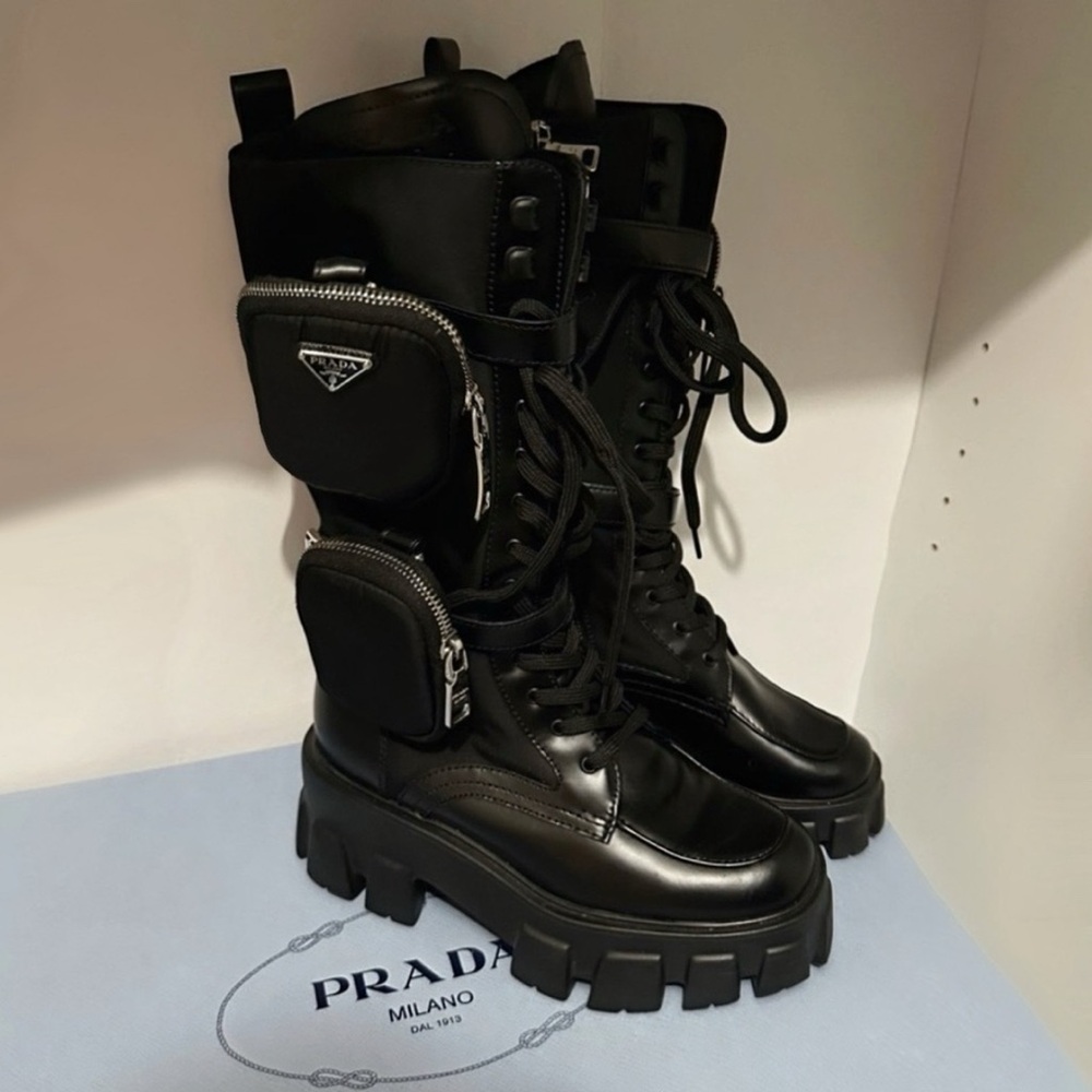 Prada Women's Black Leather Lace-Up Boots